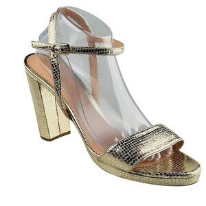 Tori Soudan Gold Snake Embossed Leather High Heel Sandals Womens 10M
